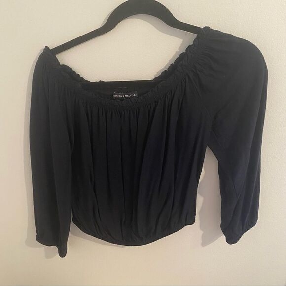 BRANDY Melville Off the Shoulder Black Long Sleeves Top • One Size - Picture 2 of 5